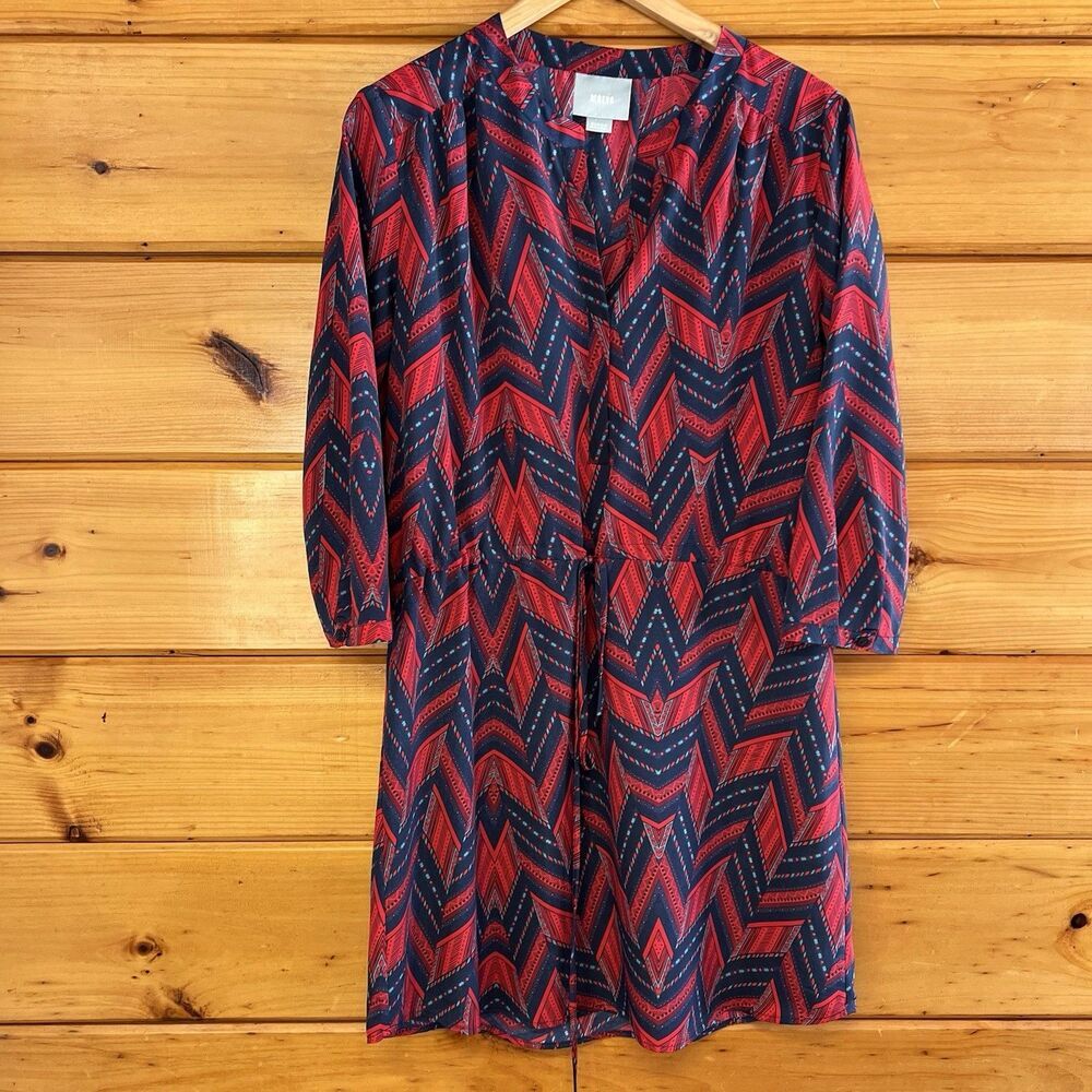 Maeve Anthropologie Womenβs Red/Navy Tunic Shirt Dress Aztec Print Size Medium